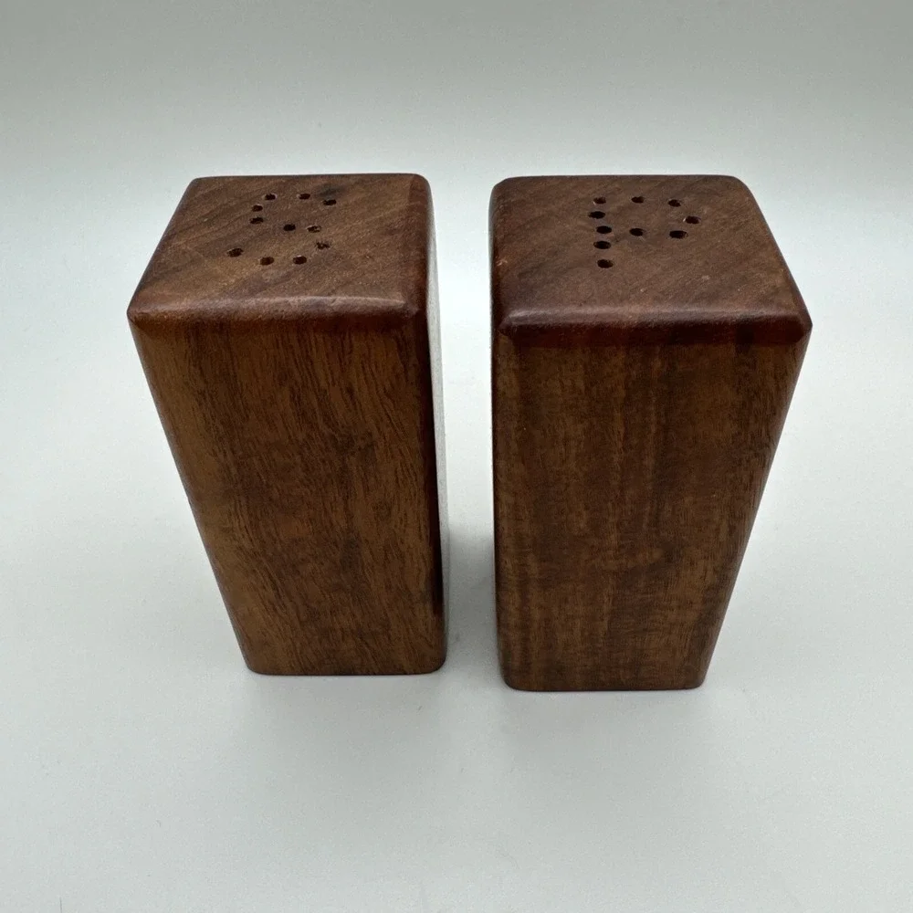 Handcrafted Hawaii Koa Wood Salt & Pepper Shaker‎ Set Artist Signed Modern Mod